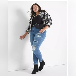 Boyfriend Jeans with Flannel (behind distressed area)